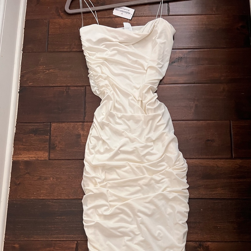 Windsor Strapless White Ruched Dress